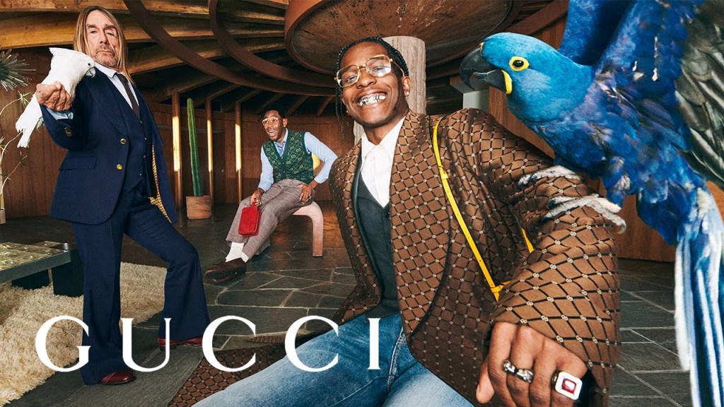 A$AP Rocky, Iggy Pop and Tyler, The Creator in Gucci tailoring, still from the film by Harmony Korine